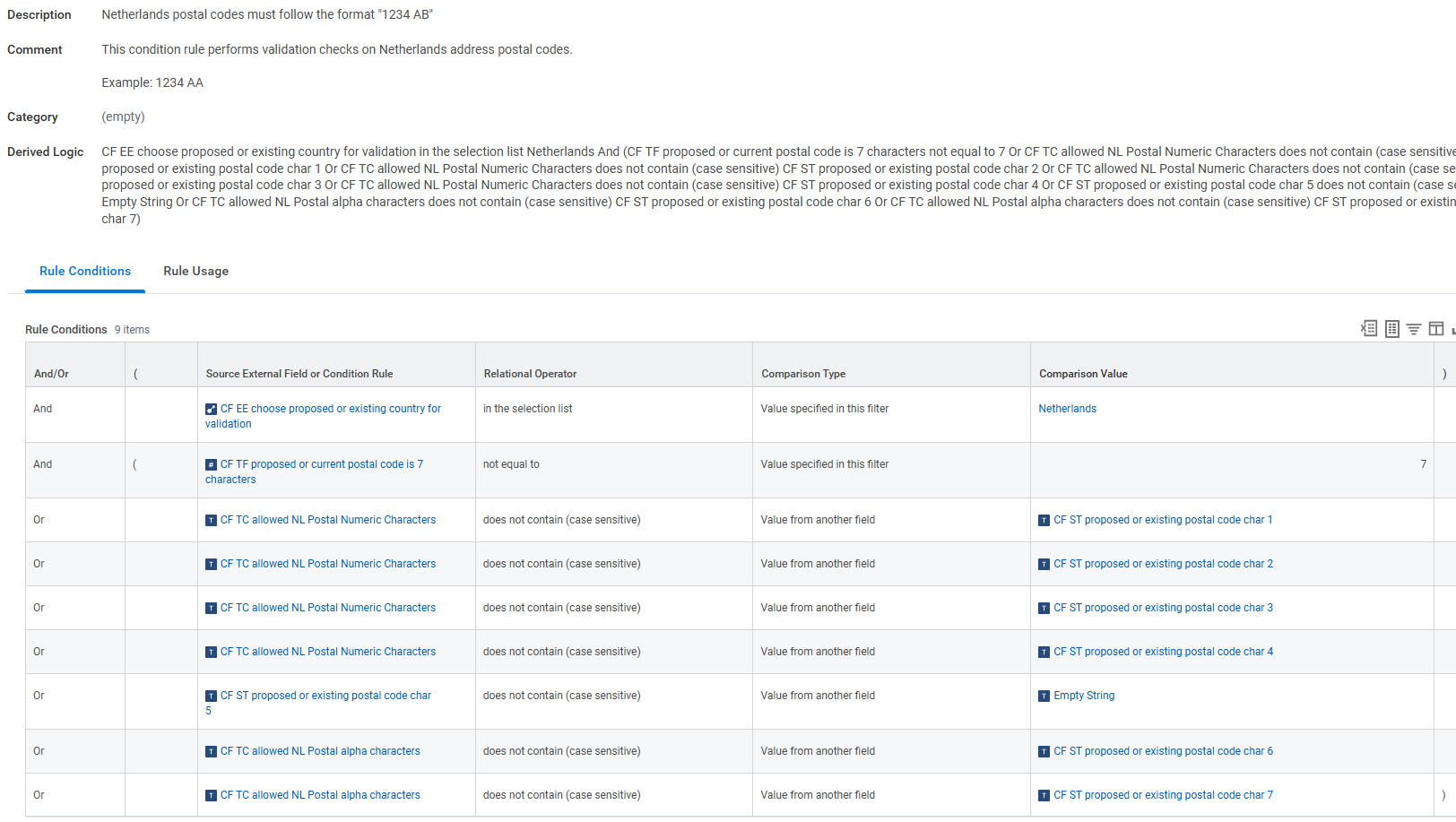 NL Postal Code Validation Rule Screenshot